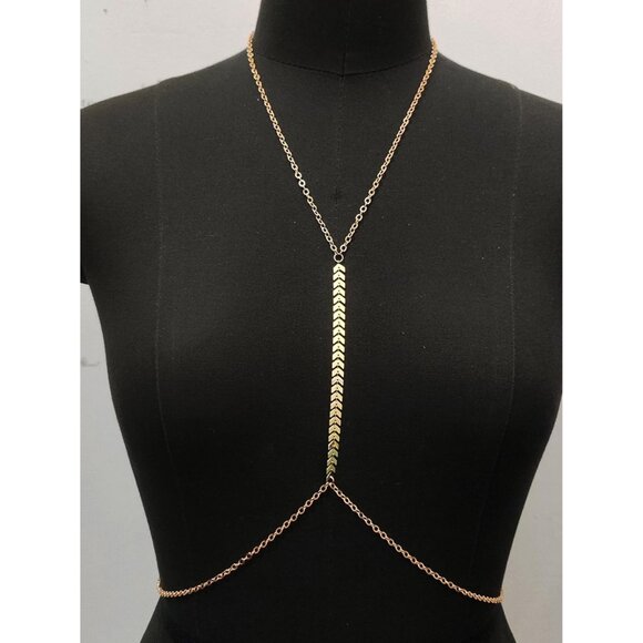 Gold Body Chain for Women Pearl Rhinestone Bra Waist Necklace No Tarnish - Picture 3 of 4